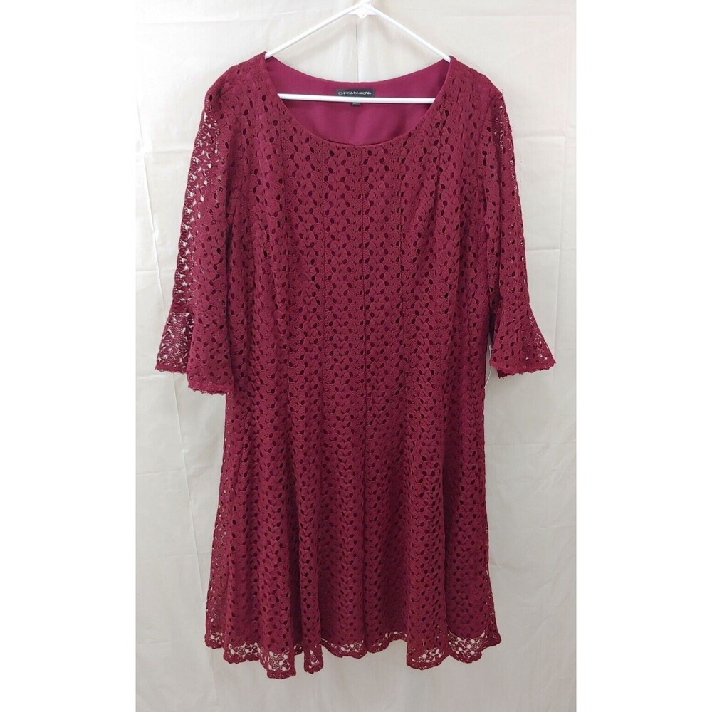 Chris McLaughlin Dress 20W Dark Red Maroon Lace Layered Lined Midi Boho